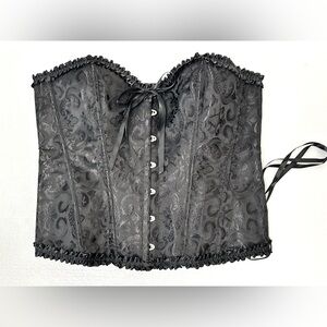 Black Ruffled Paisley Coquette Corset 2XL NWOT